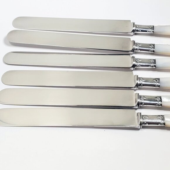 Antique Mother-of-Pearl Knife Set – Sterling Ferrule & Silver-Plated Blade - Picture 8 of 13